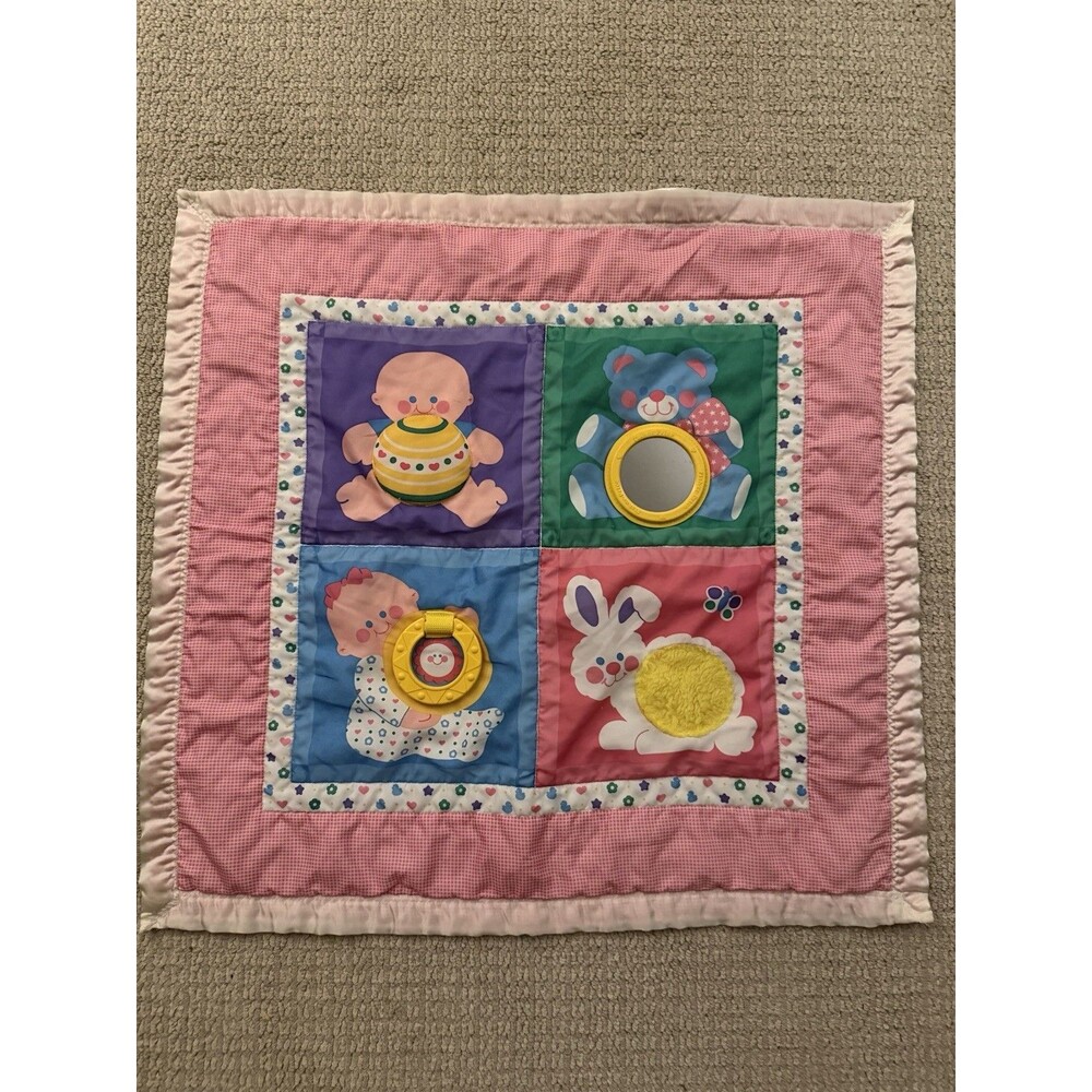 Vintage 1983 Fisher Price Baby Activity Mat Blanket Tummy Time Satin Edge 28x27